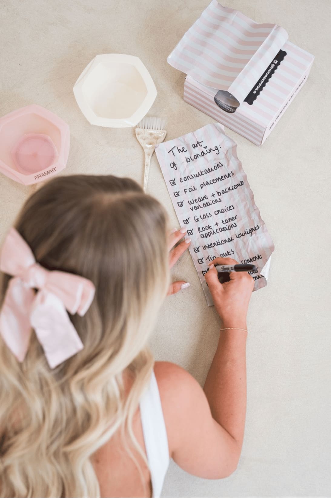 Writing out the art of blonding technique checklist